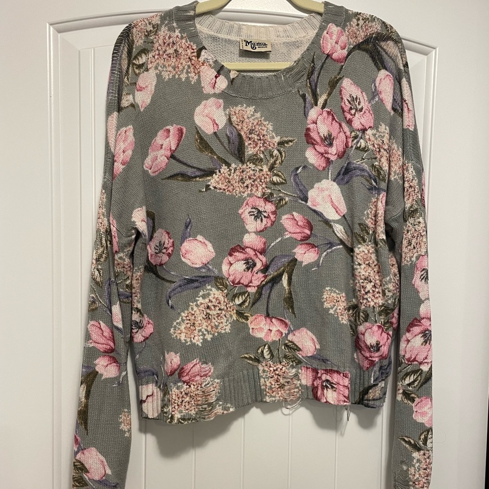 Show Me Your MuMu Floral Crew Neck Sweater - Pink and Gray